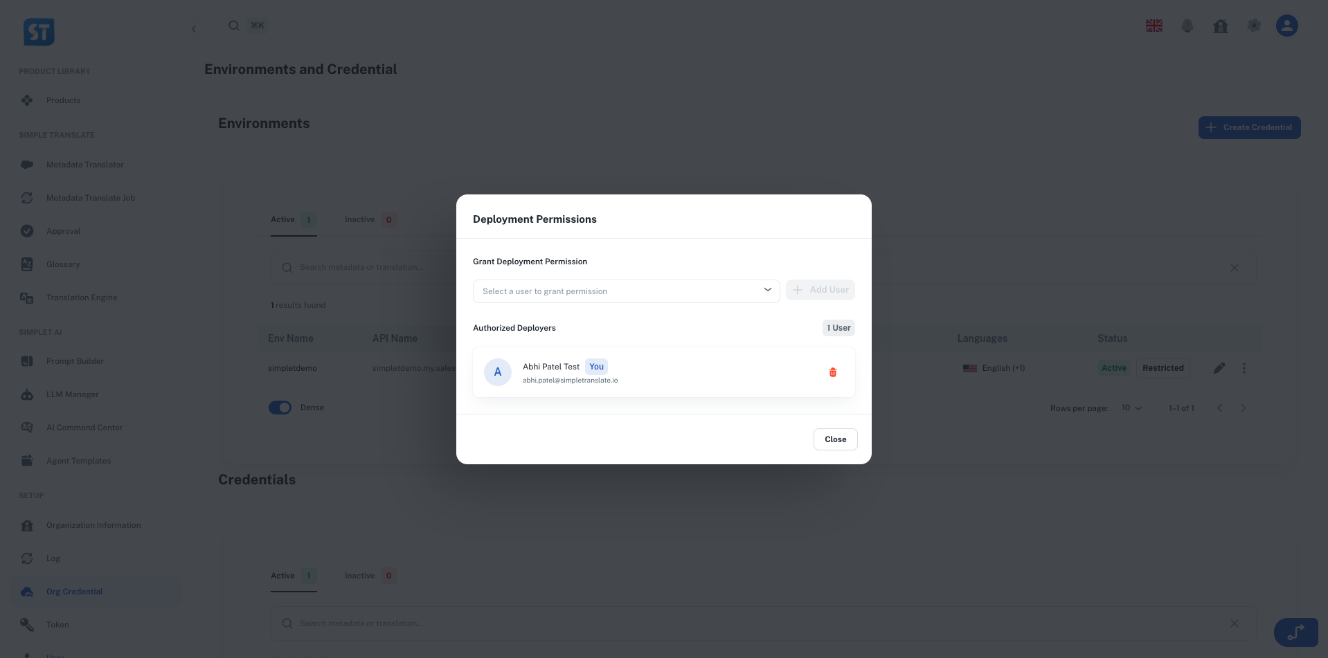 Deployment Permissions dialog