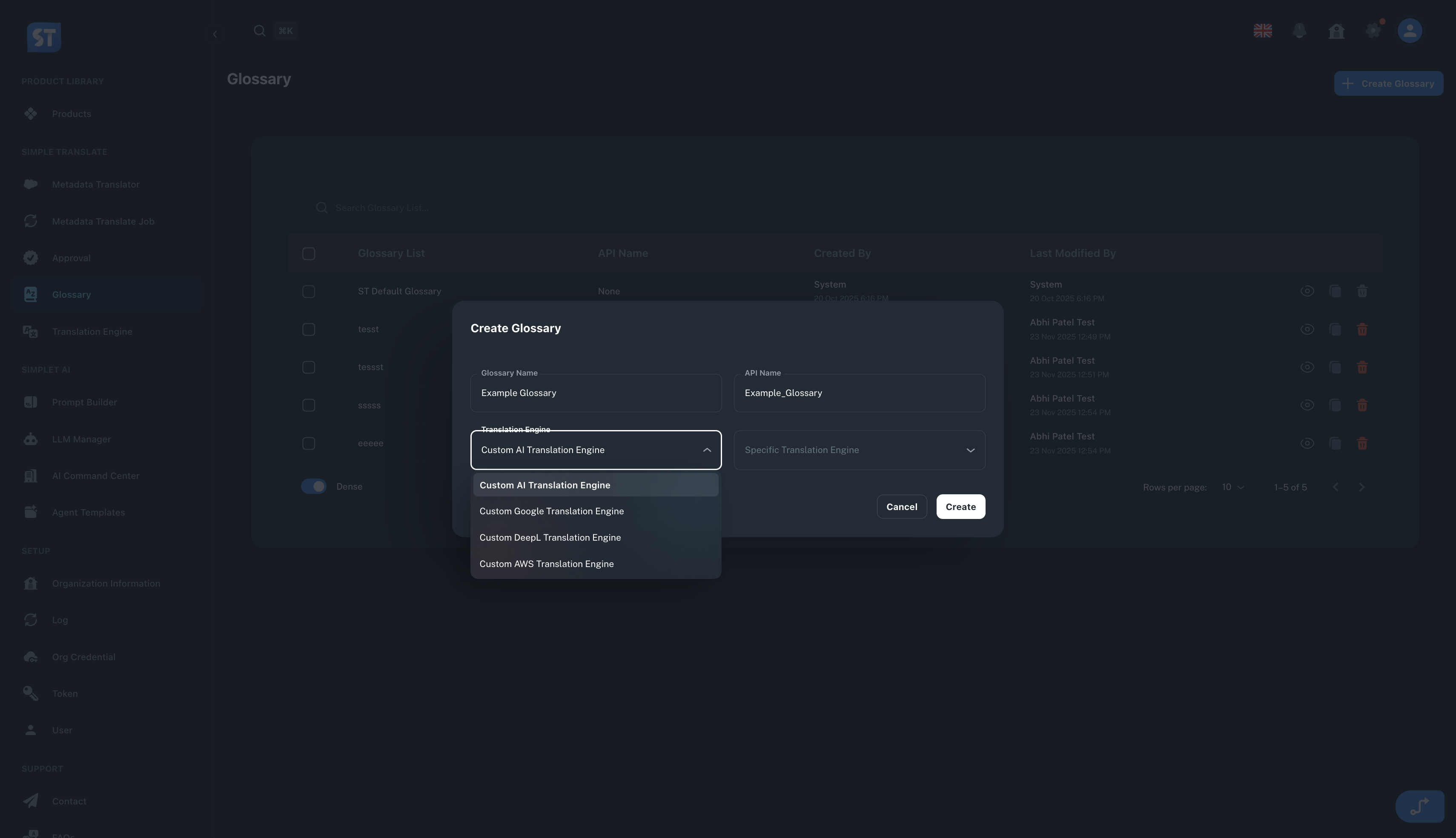 The picture shows us the Glossary table.