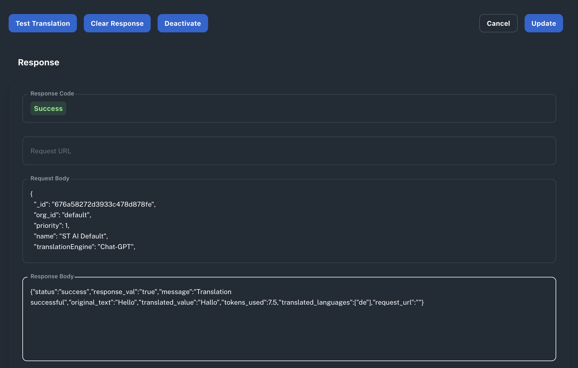 The picture shows us the test translation result.