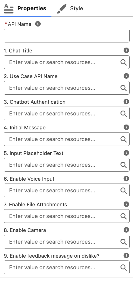 Chatbot Component Properties