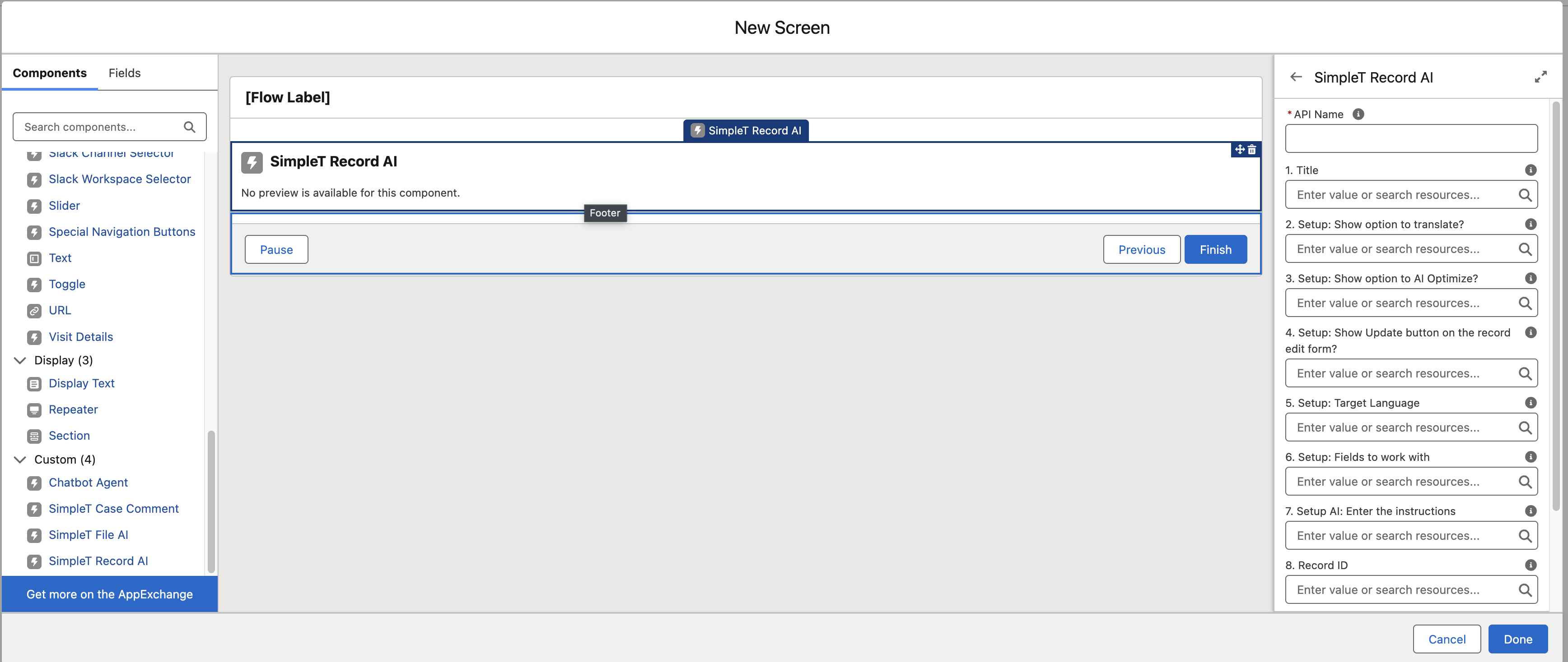 The picture shows the AI-enhanced record component with options.